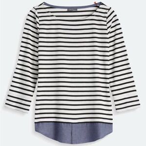 Women's Striped Black and White Top w/ Denim Accent